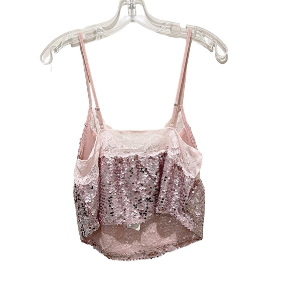 New Free People Right Rhythm Sequin Cami Champagne Pink Size Medium - Picture 10 of 10